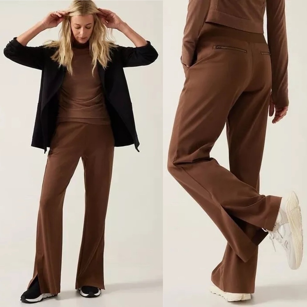 Athleta Venice Pants Brown Womens Size 3X Wide Leg Split Hem Leggings NEW NWT